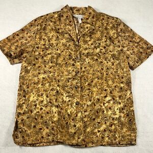 Brenda Goode Vintage Metallic Gold Leopard Print Short Sleeve Blouse Medium